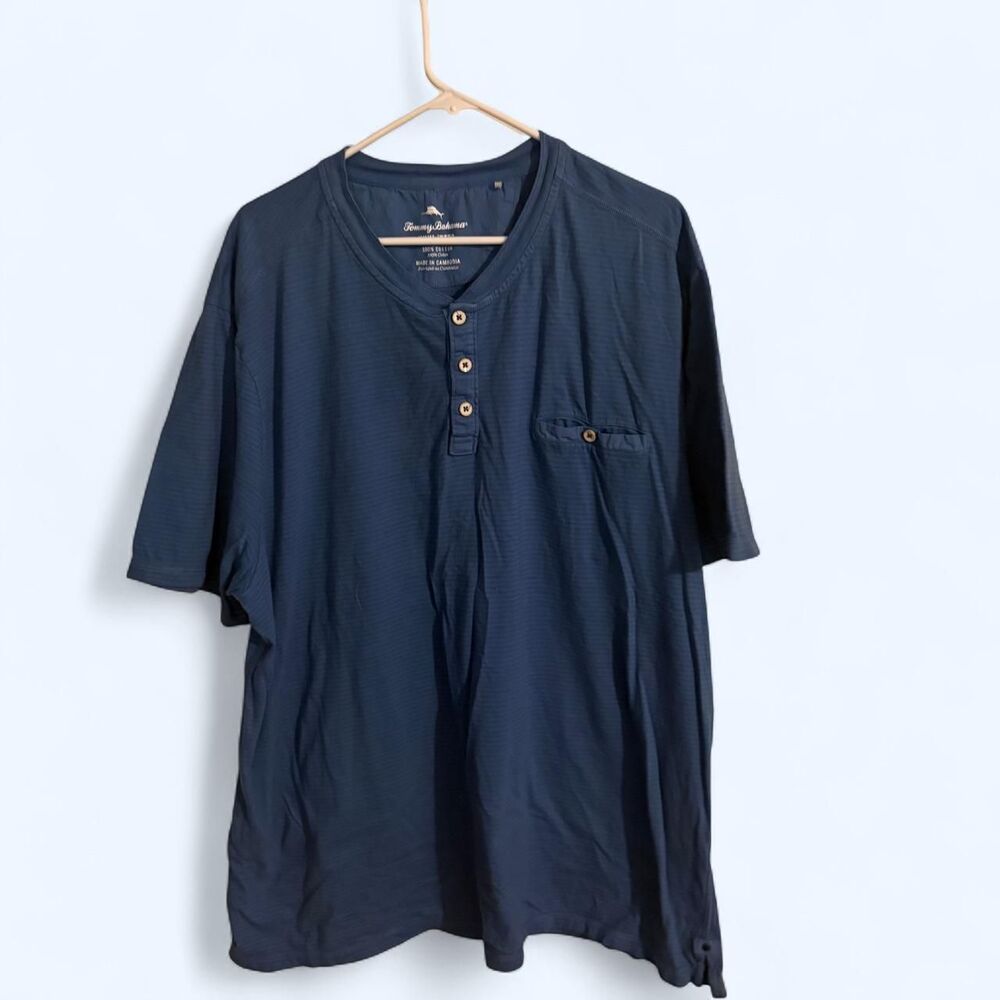 Tommy Bahama Henley Mens XXXL Blue Short Sleeve Pocket Cotton Slub
